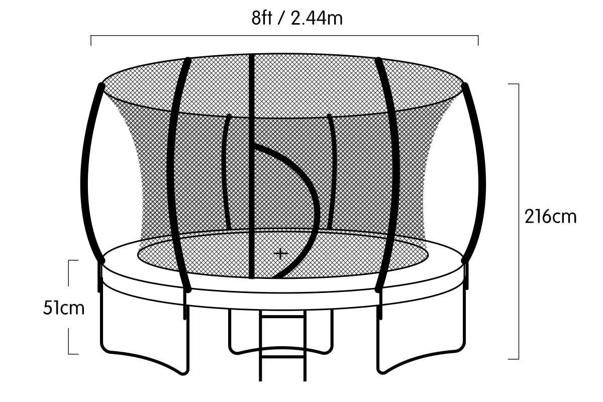 Kahuna 8ft Trampoline Safety Net Spring Pad Cover Mat Ladder Free Basketball Set Green