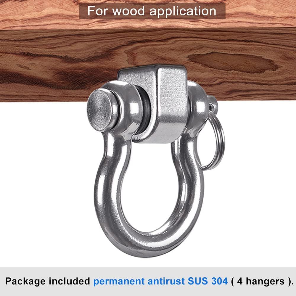 Heavy Duty 180° Swing Hangers, Stainless Steel Eye Screw Bracket,  Playground Yoga Hammock Rope Tire Web Chair Sandbag Punching Bag Porch Swing Sets (4 Pack)