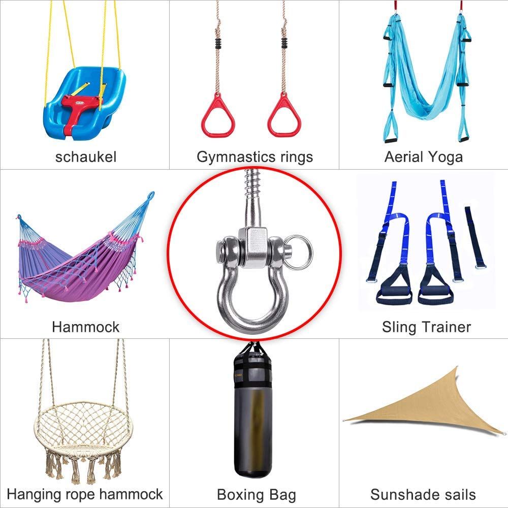Heavy Duty 180° Swing Hangers, Stainless Steel Eye Screw Bracket,  Playground Yoga Hammock Rope Tire Web Chair Sandbag Punching Bag Porch Swing Sets (4 Pack)