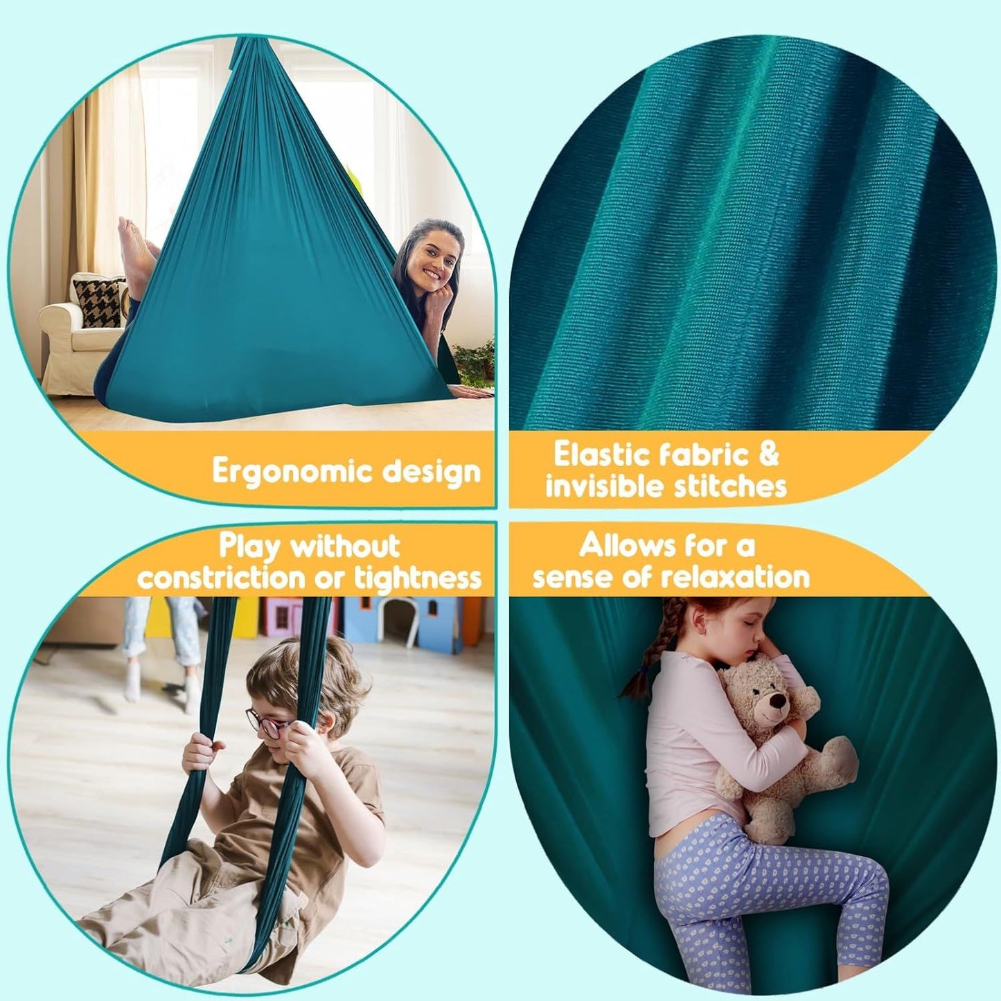 Therapy Swing for Kids with Special Needs (Hardware Included) Snuggle Swing Cuddle Indoor Outdoor Adjustable Hammock for Children with Autism, ADHD, Aspergers, Sensory Integration