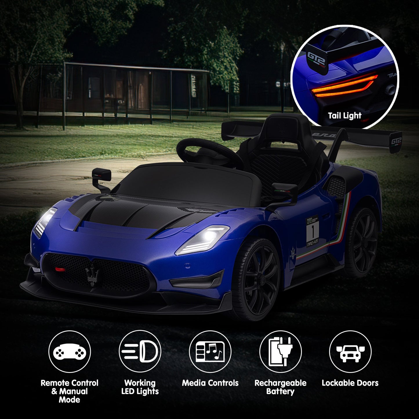 Kahuna Maserati MC20 GT2 Licensed Electric Kids Ride On Race Car Blue
