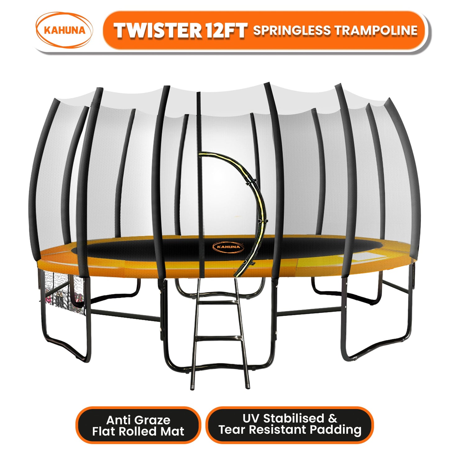 Kahuna Twister 12ft Springless Trampoline Outdoor Mat Pad Net Ladder