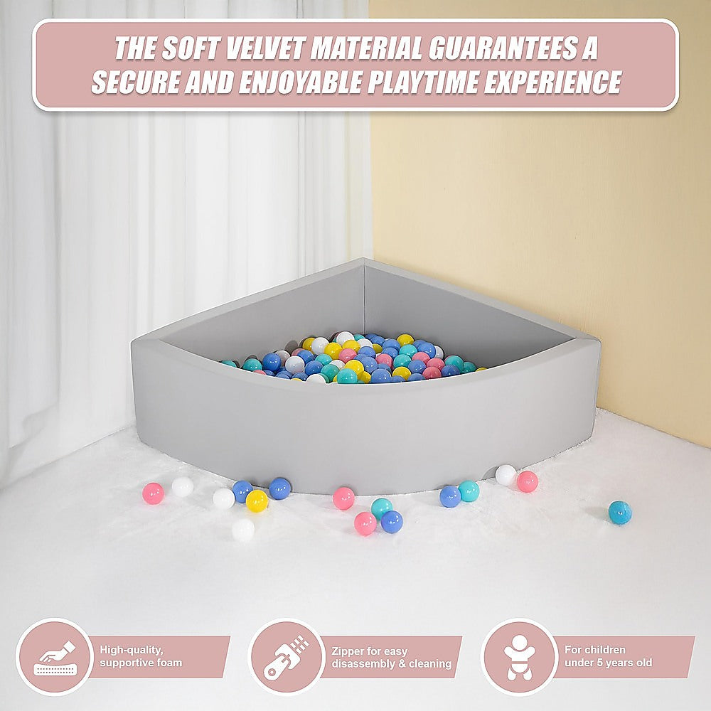Corner Ball Pit Playpen Enclosure – Safe Grey Play Area for Babies and Toddlers, Indoor or Outdoor