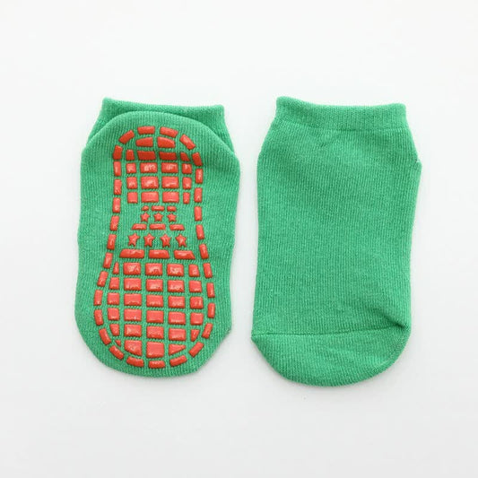 Green 6-Pairs Adult Non-Slip Trampoline Socks - Colorful Anti-Skid Floor Socks with PVC Grip Dots, 35-42EU