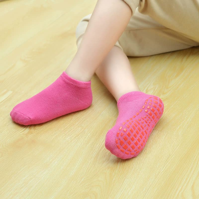Blue 6-Pairs Adult Non-Slip Trampoline Socks - Colorful Anti-Skid Floor Socks with PVC Grip Dots, 35-42EU