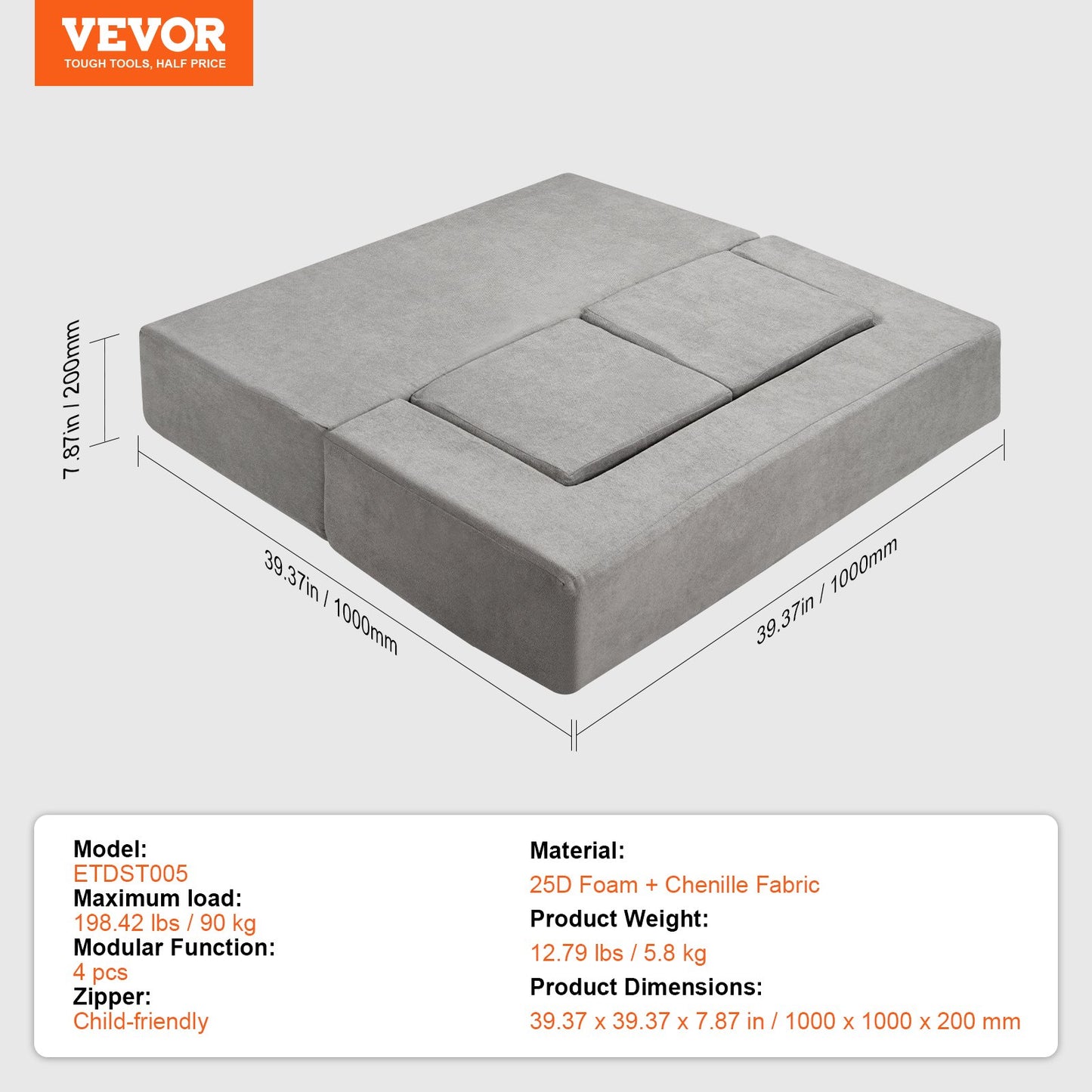 Modular Kids Play Couch 4Pcs DIY Creative Child Sectional Sofa Dark Grey