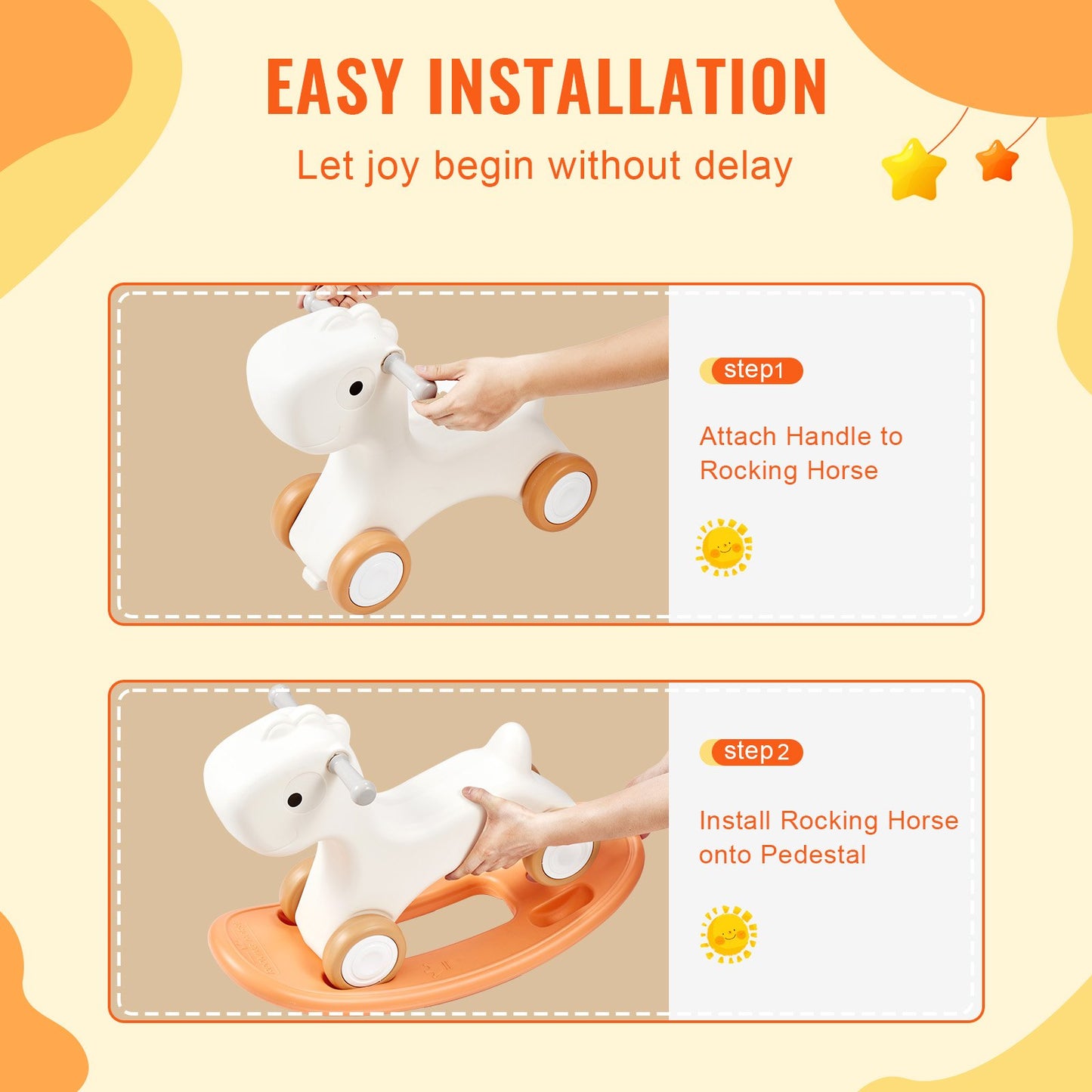 3 in 1 Rocking Horse for Toddlers 1-3 Years, Baby Rocking Horse with Detachable Balance Board and 4 Smooth Wheels, Support up to 80 lbs HDPE Material Kids Ride on Toy, Swinging, Orange