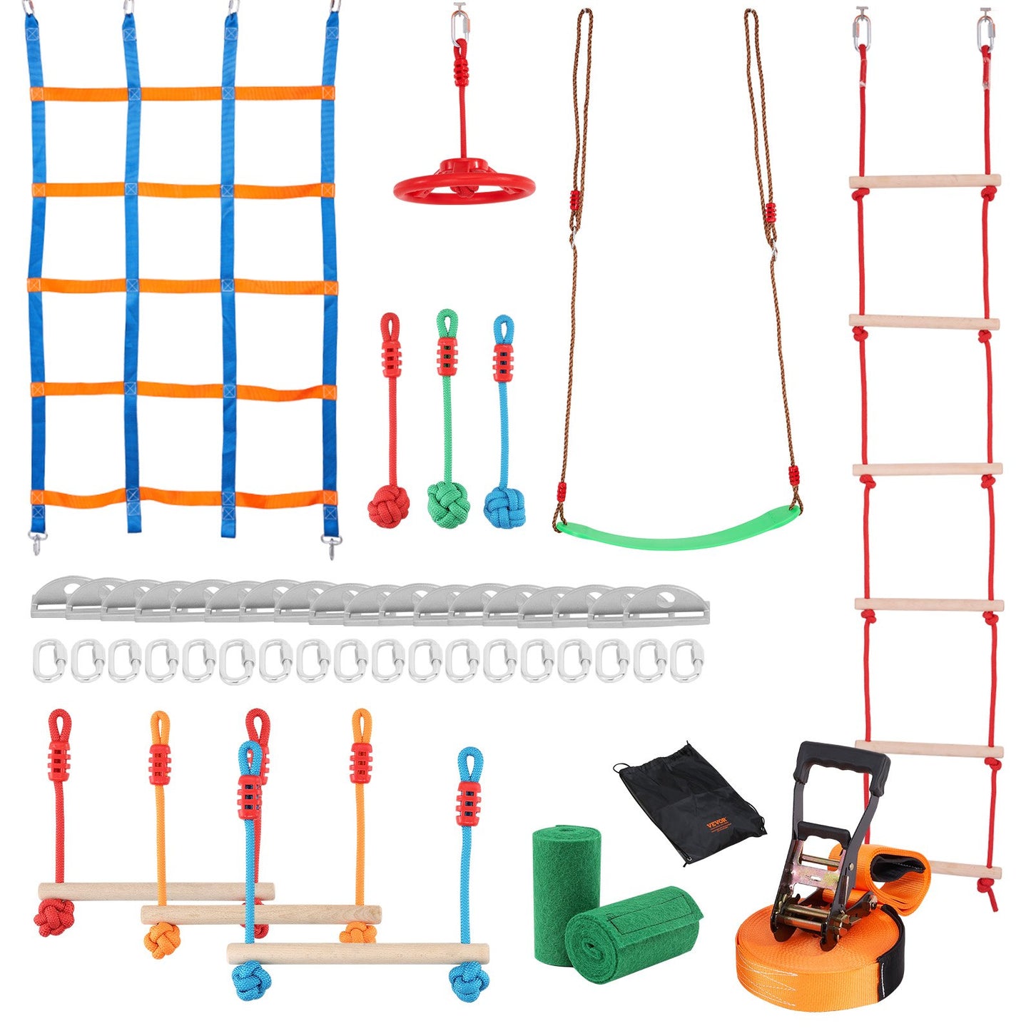 Ninja Warrior Obstacle Course for Kids, 15.24 m Weatherproof Slacklines, 500lbs Weight Capacity Monkey Line, Outdoor Playset Equipment, Backyard Toys Training Equipment Set with 10 Obstacles