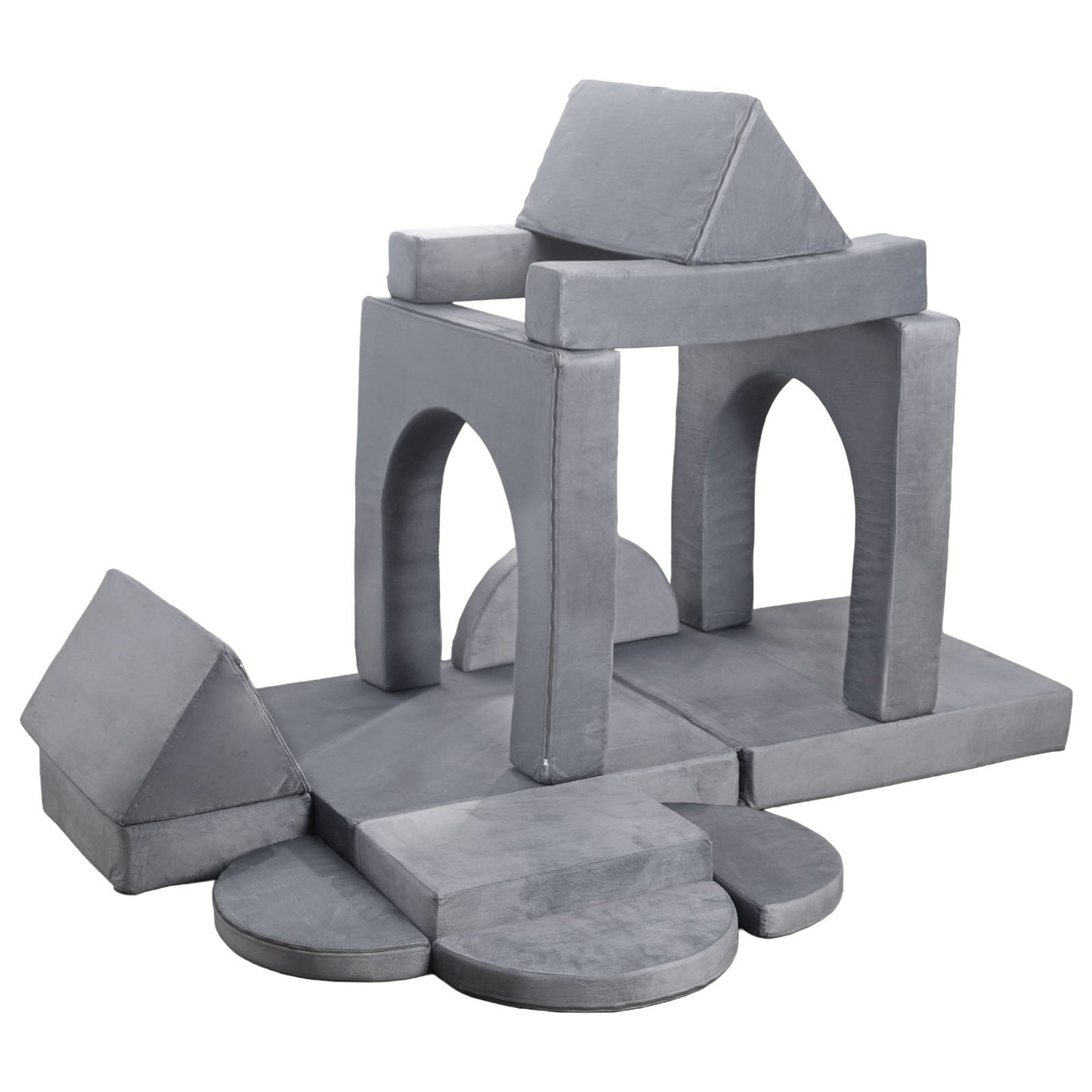 Modular Kids Play Couch, Sectional Toddler Sofa with Armrests, 28D Sponge & Short Pile, Convertible Kids Modular Couch DIY Creative Combination for Playroom, Bedroom, Living Room, 14 Pcs, Gray