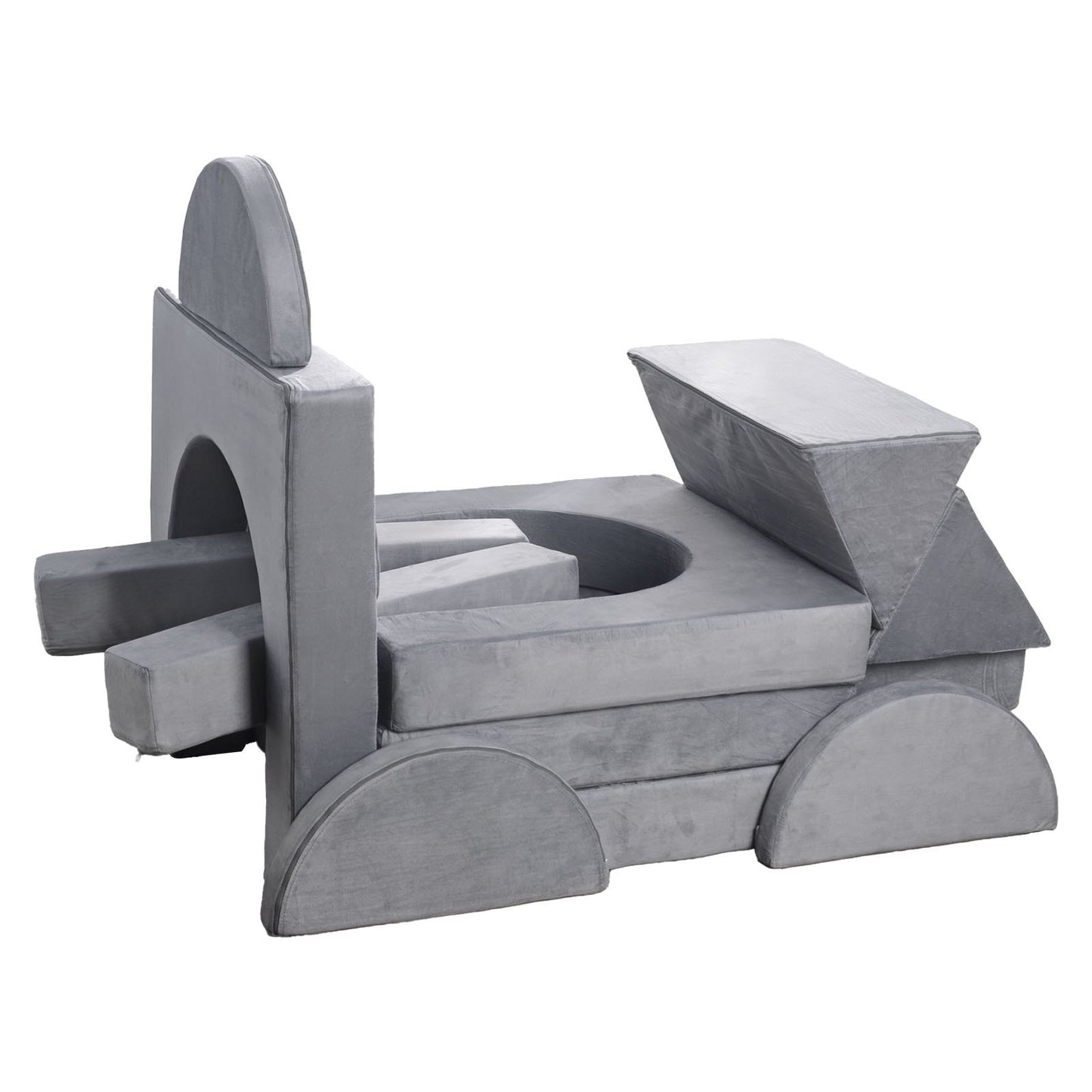 Modular Kids Play Couch, Sectional Toddler Sofa with Armrests, 28D Sponge & Short Pile, Convertible Kids Modular Couch DIY Creative Combination for Playroom, Bedroom, Living Room, 14 Pcs, Gray